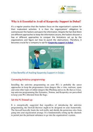 Why is it Essential to Avail of Kaspersky Support in Dubai