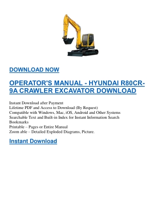 OPERATOR'S MANUAL - HYUNDAI R80CR-9A CRAWLER EXCAVATOR DOWNLOAD