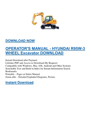 OPERATOR'S MANUAL - HYUNDAI R95W-3 WHEEL Excavator DOWNLOAD