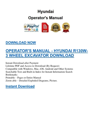 OPERATOR'S MANUAL - HYUNDAI R130W-3 WHEEL EXCAVATOR DOWNLOAD