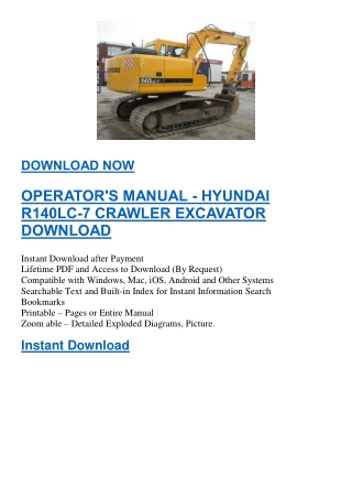 OPERATOR'S MANUAL - HYUNDAI R140LC-7 CRAWLER EXCAVATOR DOWNLOAD