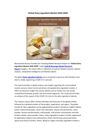 Global Dairy Ingredient Market 2022-2028
