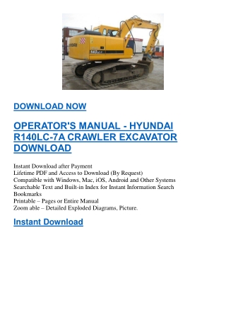 OPERATOR'S MANUAL - HYUNDAI R140LC-7A CRAWLER EXCAVATOR DOWNLOAD