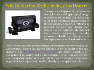 Why Do You Buy M7 Technology Spa Heater?