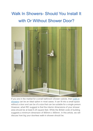 Walk In Showers- Should You Install It with Or Without Shower Door?