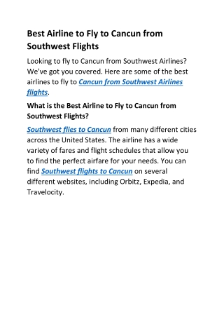Best Airline to Fly to Cancun from Southwest Flights