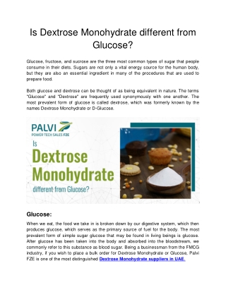 Palvi FZE - Is Dextrose Monohydrate different from Glucose