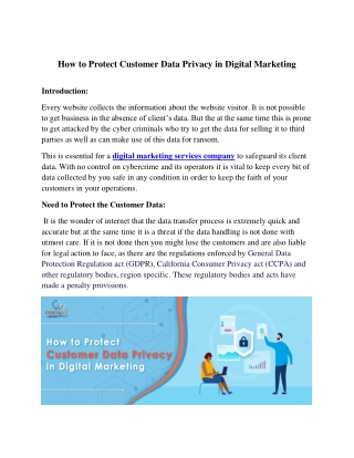 Customer Data Privacy in Digital Marketing