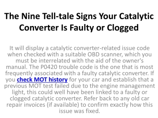 The Nine Tell-tale Signs Your Catalytic Converter Is Faulty or Clogged