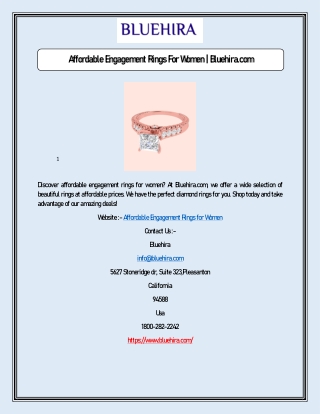 Affordable Engagement Rings For Women | Bluehira.com