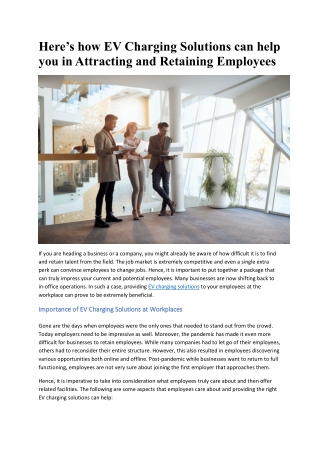 Importance of EV Charging Solutions at Workplaces