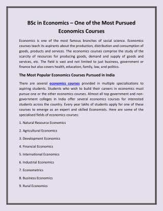 BSc in Economics - One of the Most Pursued Economics Courses