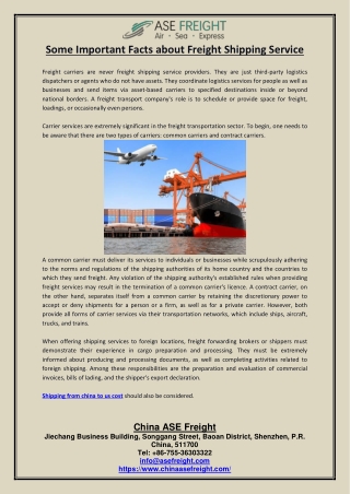 Some Important Facts about Freight Shipping Service
