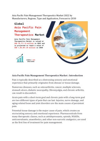 Asia Pacific Pain Management Therapeutics Market Key Vendors, Segment, Growth