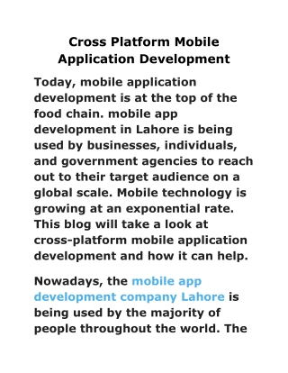 Cross Platform Mobile Application Development