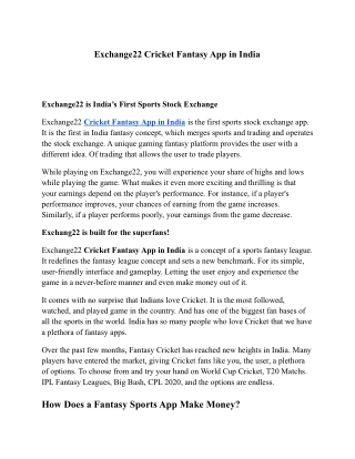 Cricket Fantasy App in India - Exchange22