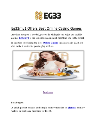 Eg33my1 Offers Best Online Casino Games