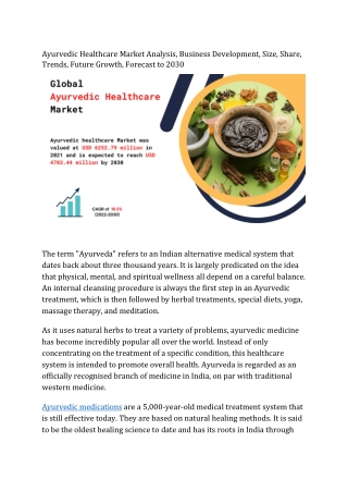 Ayurvedic Healthcare Market Share, Size, Type, Demand, Overview Analysis, Trends