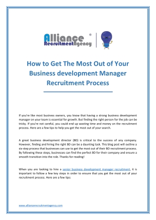 senior business development manager recruitment