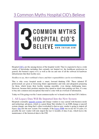 3 Common Myths Hospital CIO’s Believe