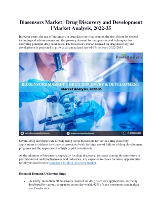 Biosensors Market- Focus on Drug Discovery and Development, 2022 - 2035