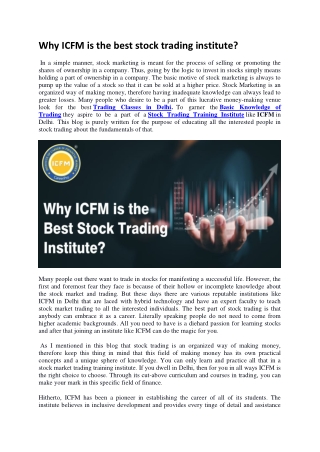 Why ICFM is the best stock trading institute