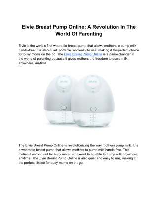 Elvie Breast Pump Online: A Revolution In The World Of Parenting