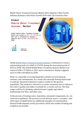 Mobile Water Treatment Systems Market 2022 Analysis of Key Trends