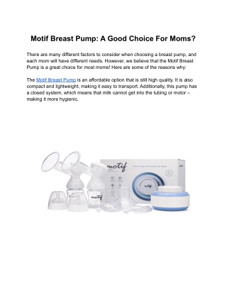 Motif Breast Pump: A Good Choice For Moms?