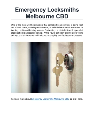 Emergency Locksmiths Melbourne CBD