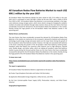 All Vanadium Redox Flow Batteries Market