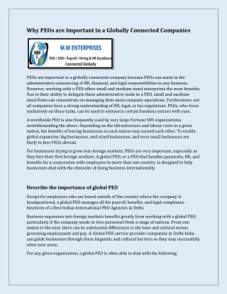Why PEOs are Important in a Globally Connected Companies