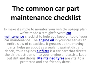 The common car part maintenance check list