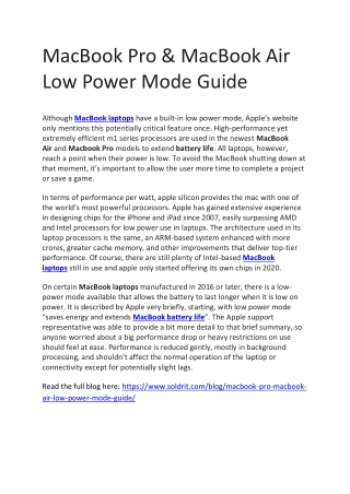MacBook Pro & MacBook Air Low Power Mode Guide