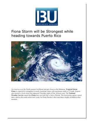 Fiona Storm will be Strongest while heading towards Puerto Rico1