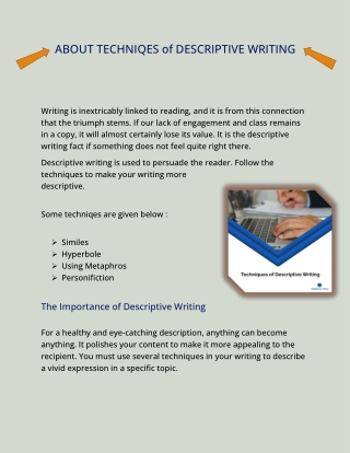 ABOUT TECHNIQES of DESCRIPTIVE WRITING