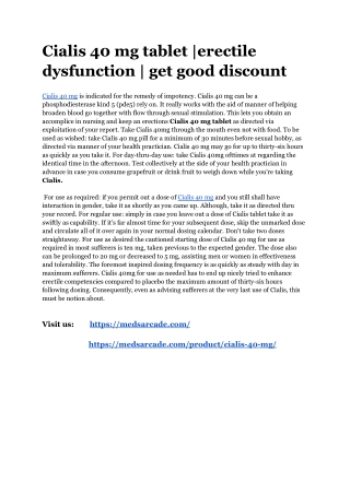Cialis 40 mg tablet |erectile dysfunction | get good discount