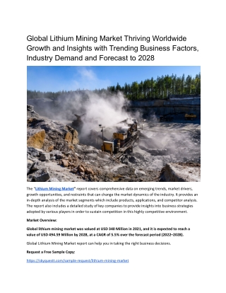 Global Lithium Mining Market Size, Share & Trends