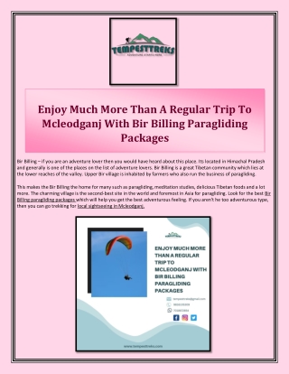 Enjoy Much More Than A Regular Trip To Mcleodganj With Bir Billing Paragliding Packages