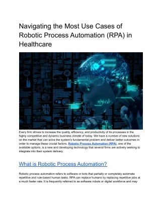 Navigating the Most Use Cases of Robotic Process Automation (RPA) in Healthcare