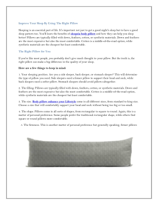 Improve Your Sleep By Using The Right Pillow