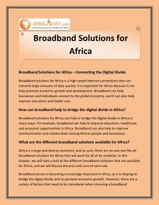 Broadband Solutions for Africa