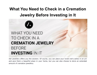 What You Need to Check in a Cremation Jewelry Before Investing in It