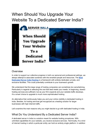 When Should You Upgrade Your Website To a Dedicated Server India