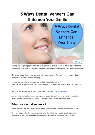 5 Ways Dental Veneers Can Enhance Your Smile