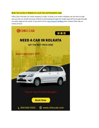 Book Taxi service in Kolkata for Local Taxi