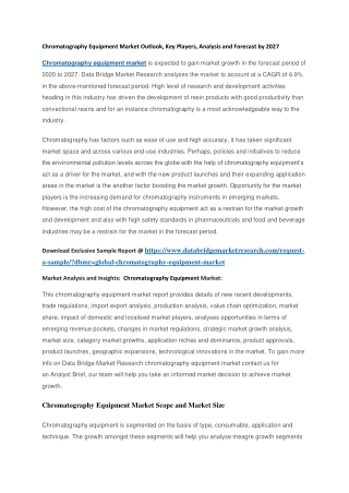 Chromatography Equipment Market Outlook, Key Players, Analysis and Forecast by 2027