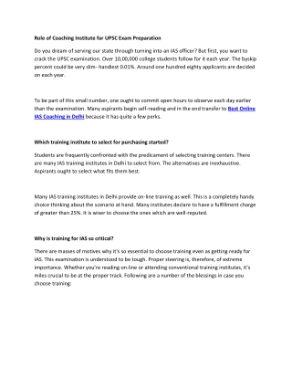 Role of Coaching Institute for UPSC Exam Preparation