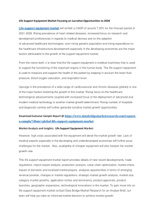 Life Support Equipment Market Focusing on Lucrative Opportunities to 2028