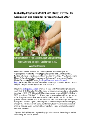 Global Hydroponics Market Research Report 2022-2027